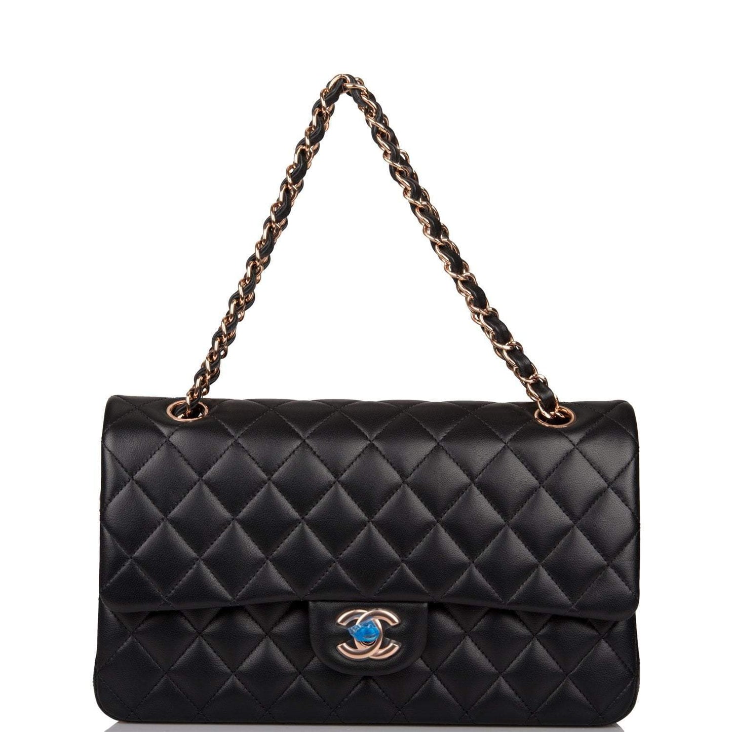 Chanel Medium Classic Double Flap Bag Black Quilted Lambskin Rose Gold Hardware