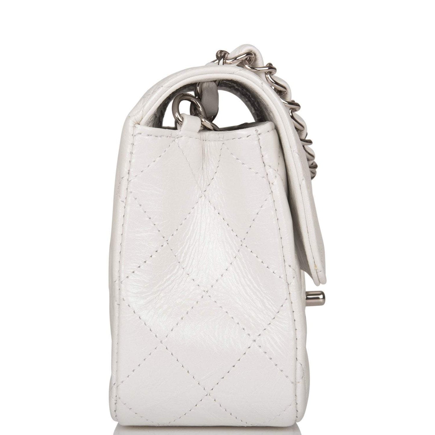 Chanel Mini Rectangular Flap Bag White Iridescent Lambskin Silver Hardware