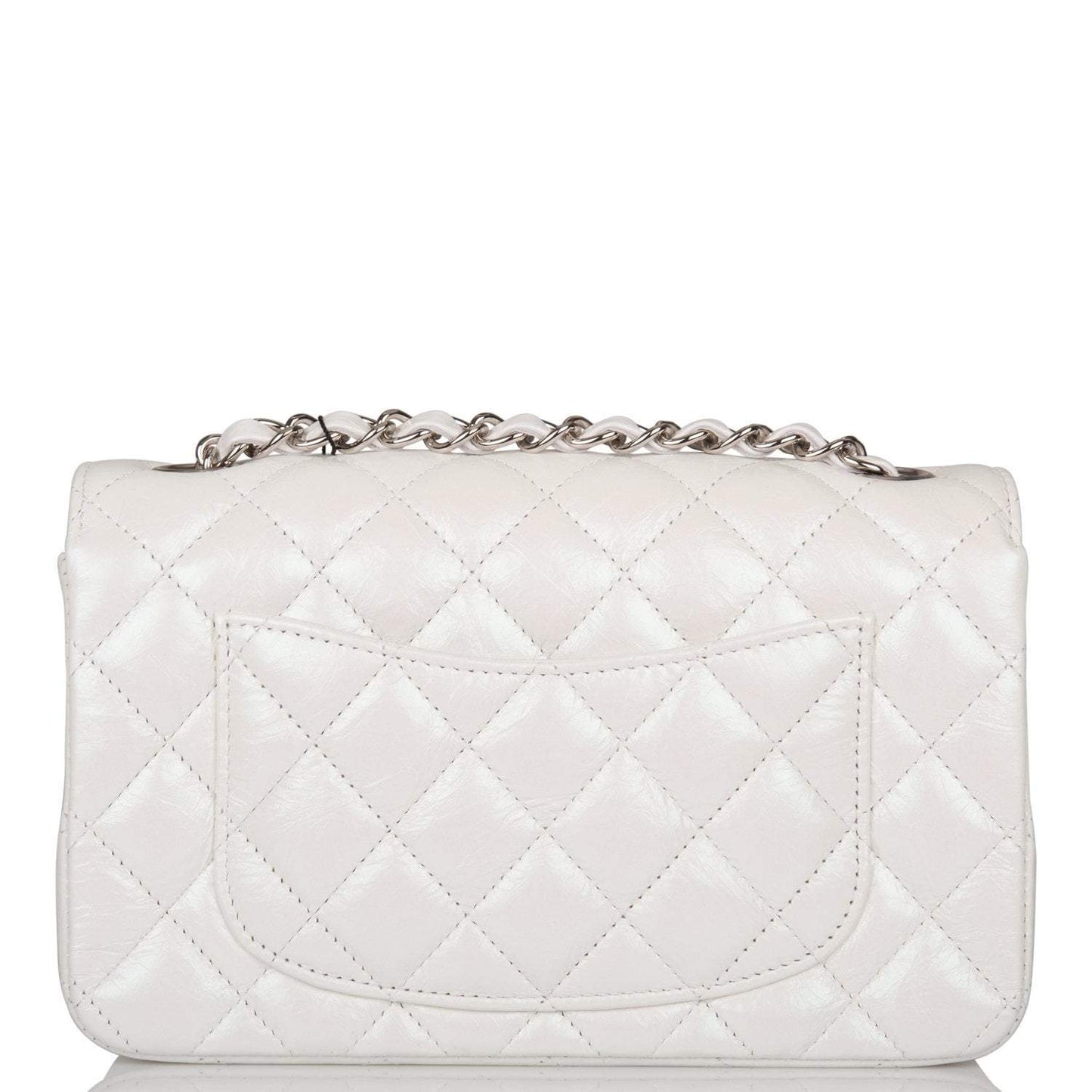 Chanel Mini Rectangular Flap Bag White Iridescent Lambskin Silver Hardware