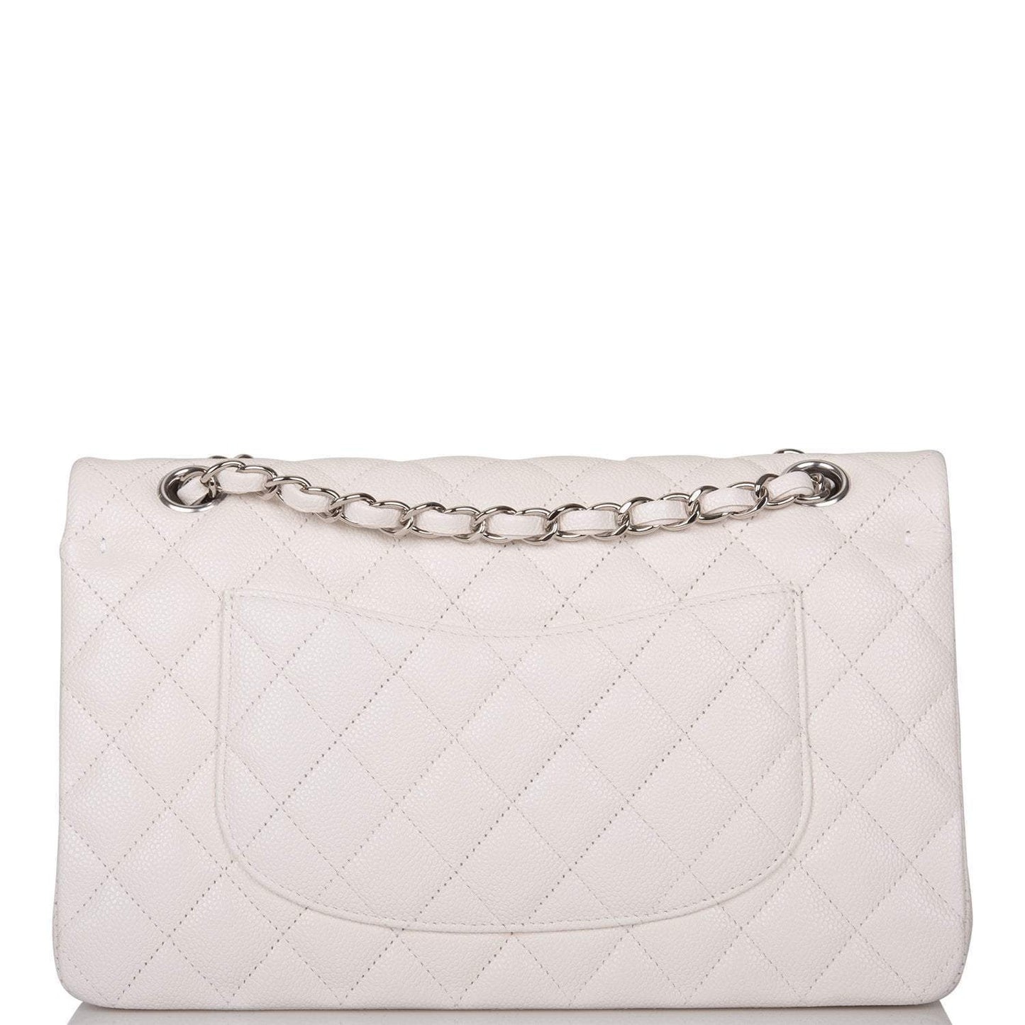 Chanel White Quilted Caviar Medium Classic Double Flap Bag Silver Hardware