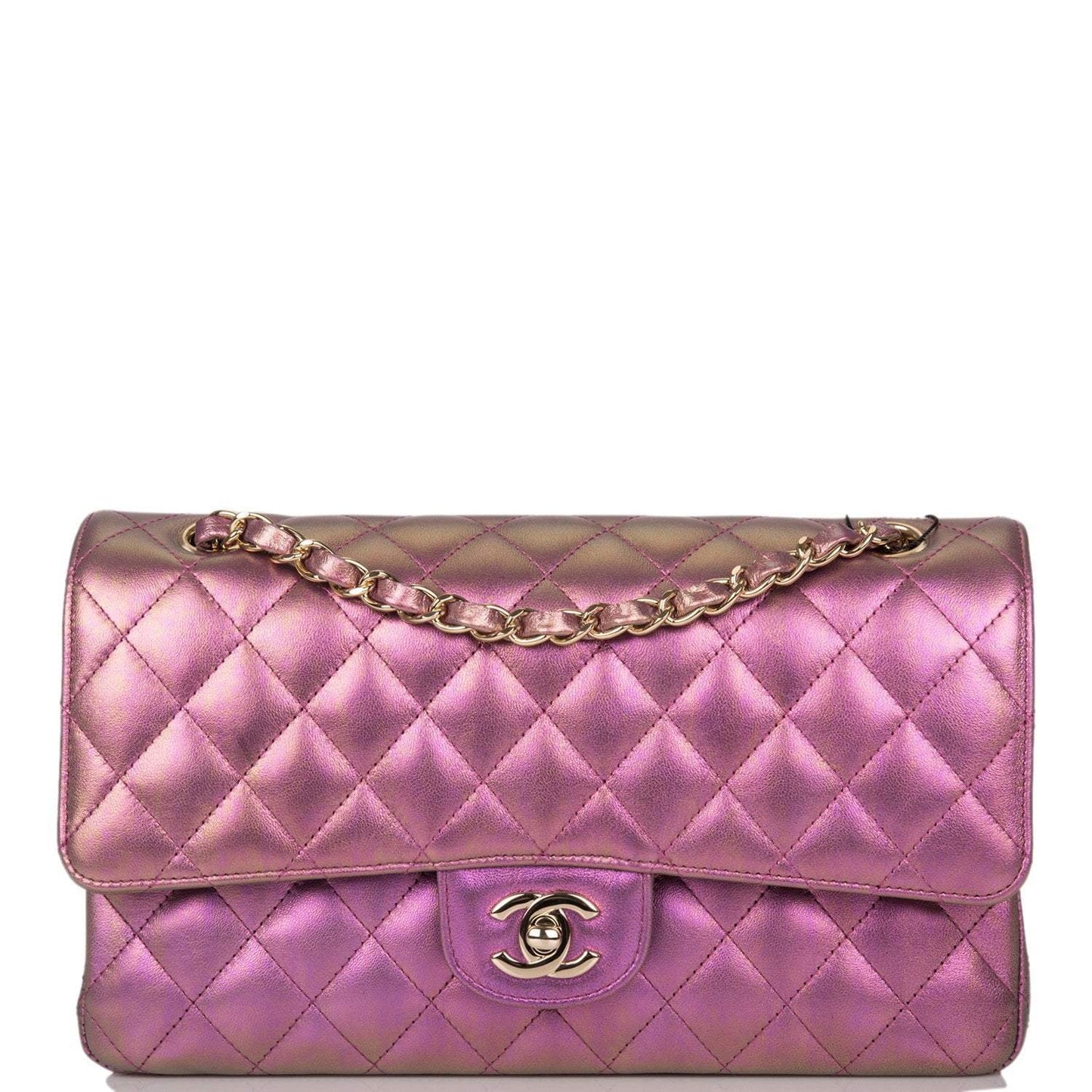 Chanel Purple Iridescent Quilted Lambskin Medium Classic Double Flap Bag Light Gold Hardware