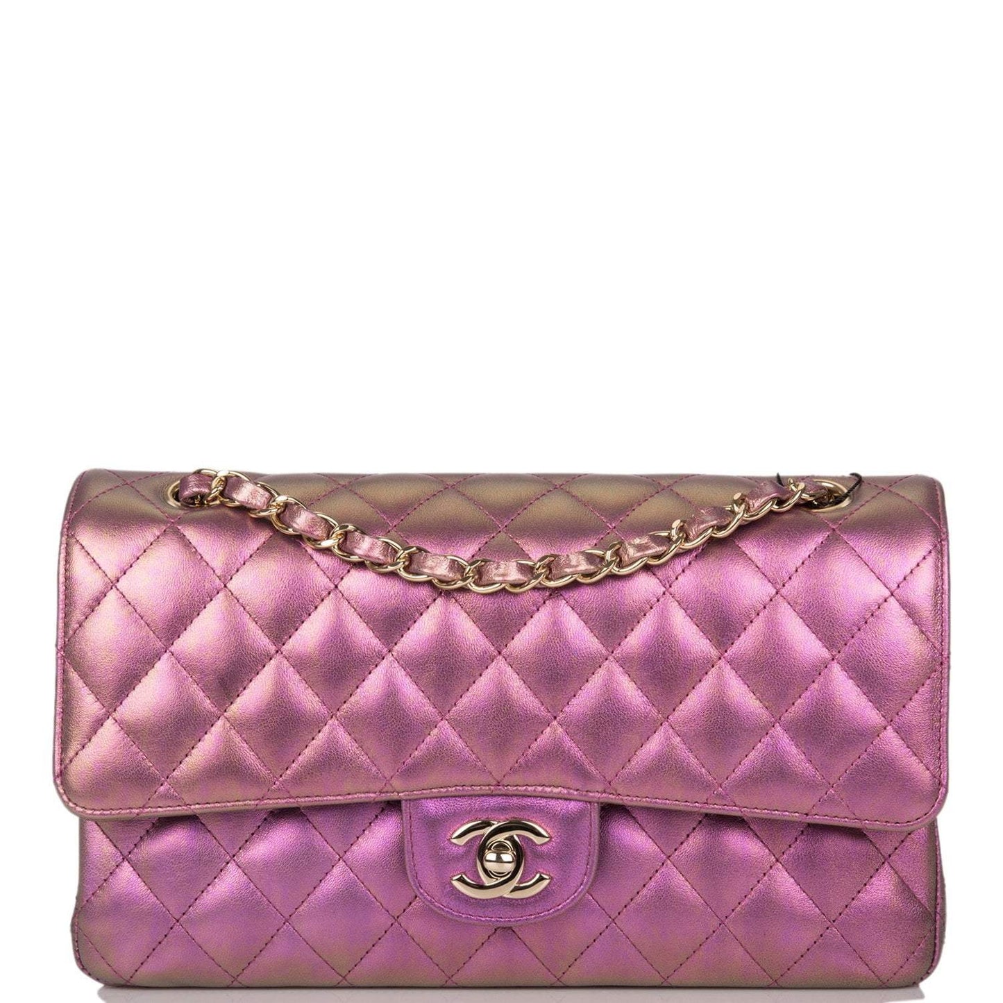 Chanel Medium Classic Double Flap Bag Purple Iridescent Lambskin Light Gold Hardware