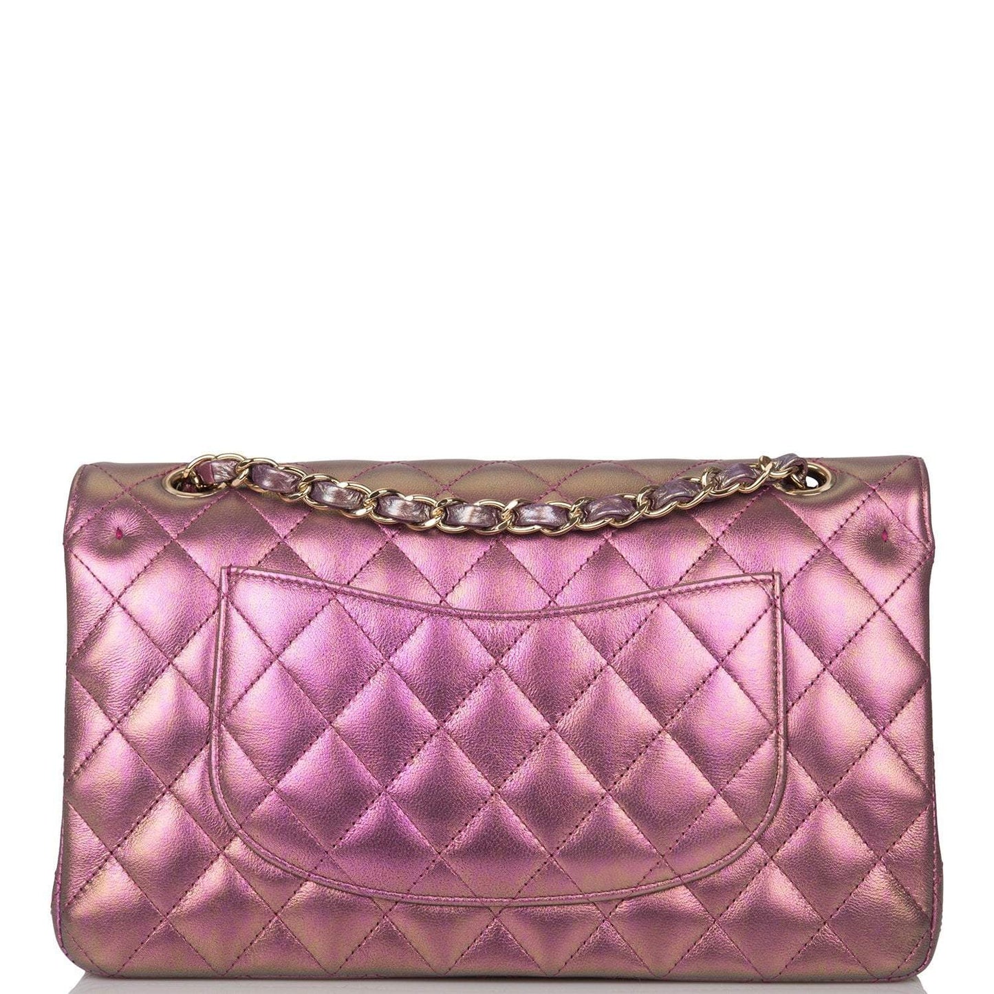 Chanel Purple Iridescent Quilted Lambskin Medium Classic Double Flap Bag Light Gold Hardware