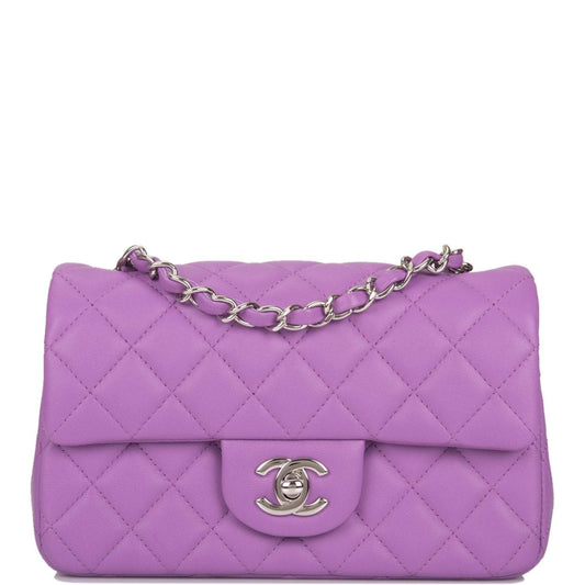 Chanel Purple Quilted Lambskin Rectangular Mini Classic Flap Bag Silver Hardware