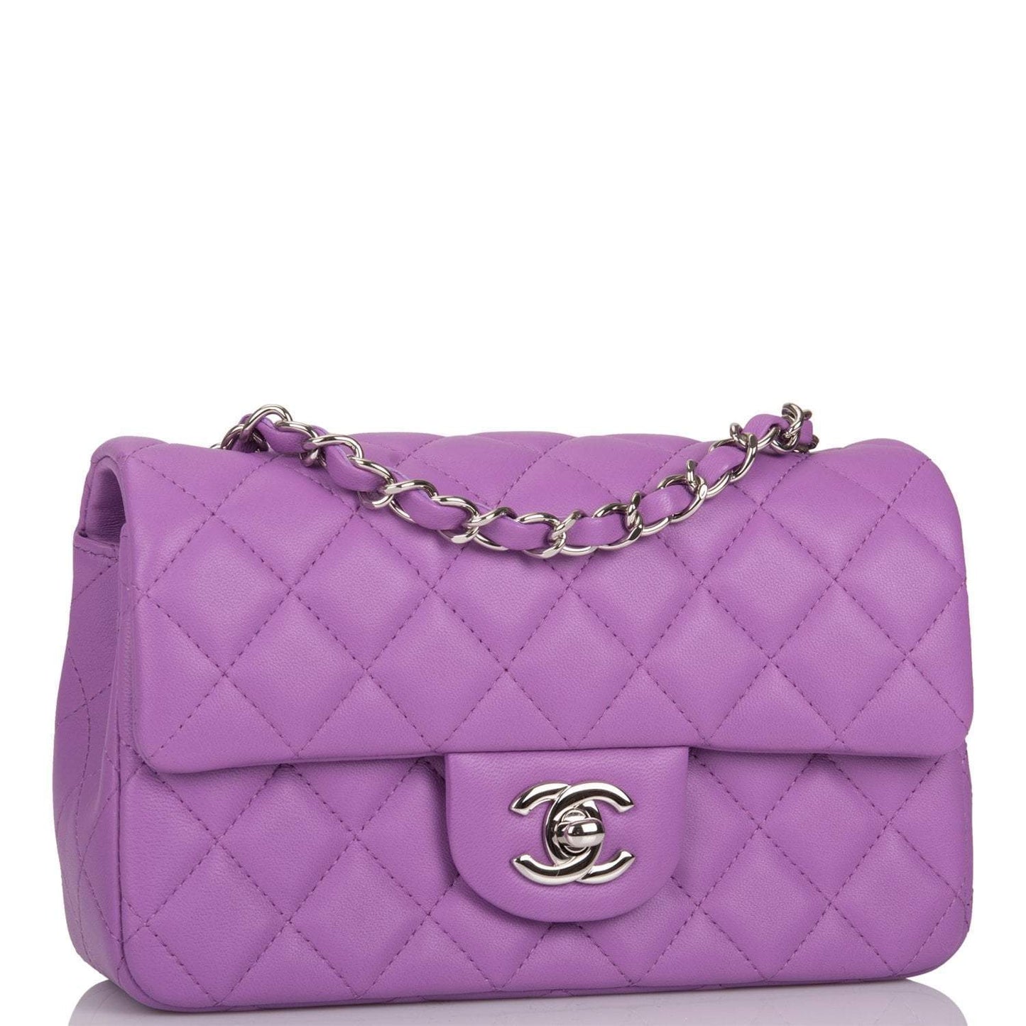 Chanel Purple Quilted Lambskin Rectangular Mini Classic Flap Bag Silver Hardware