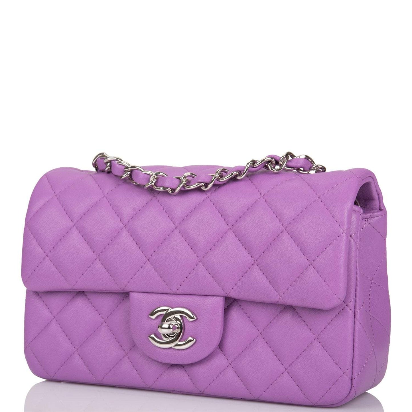 Chanel Purple Quilted Lambskin Rectangular Mini Classic Flap Bag Silver Hardware