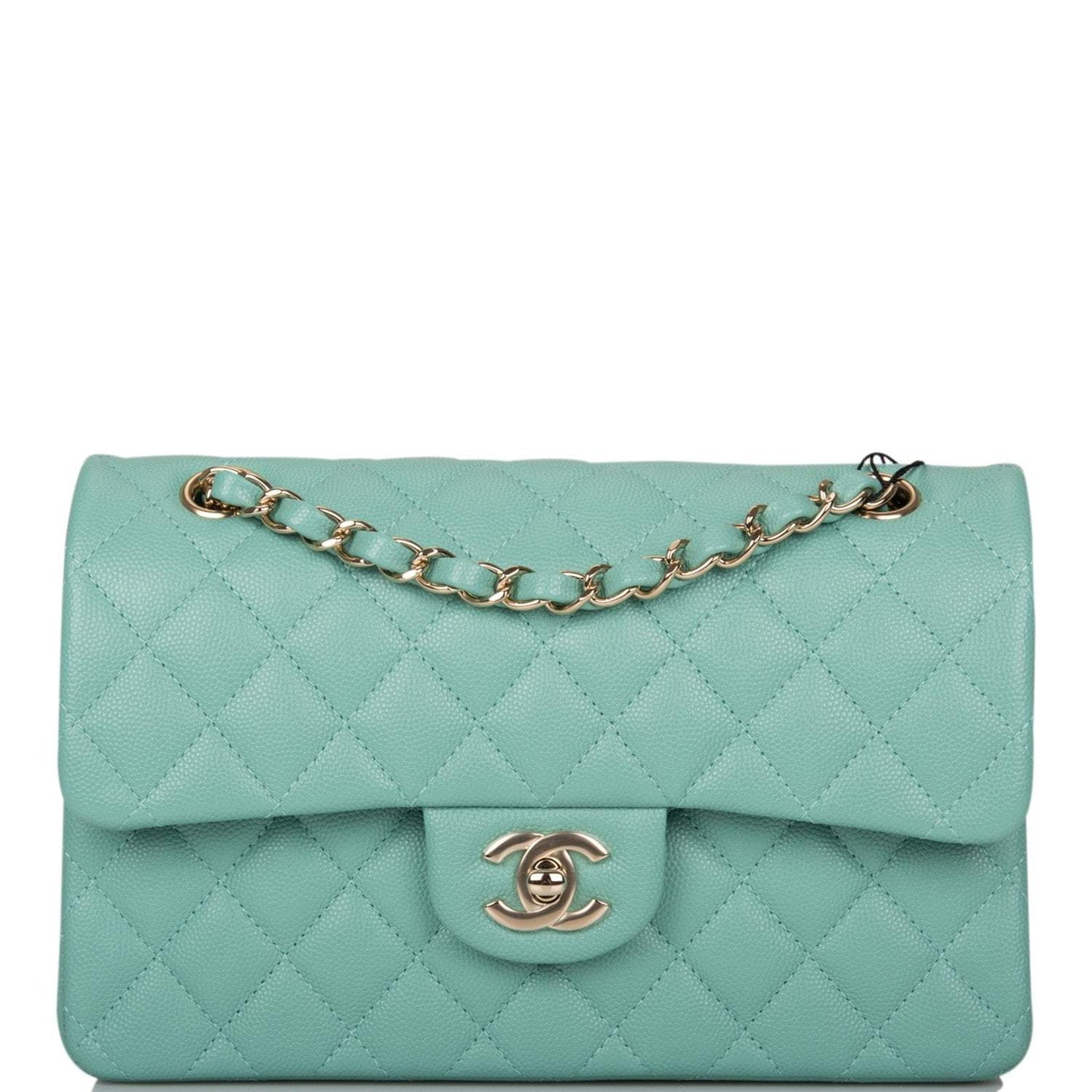 Chanel Light Green Quilted Caviar Small Classic Double Flap Bag Light Gold Hardware