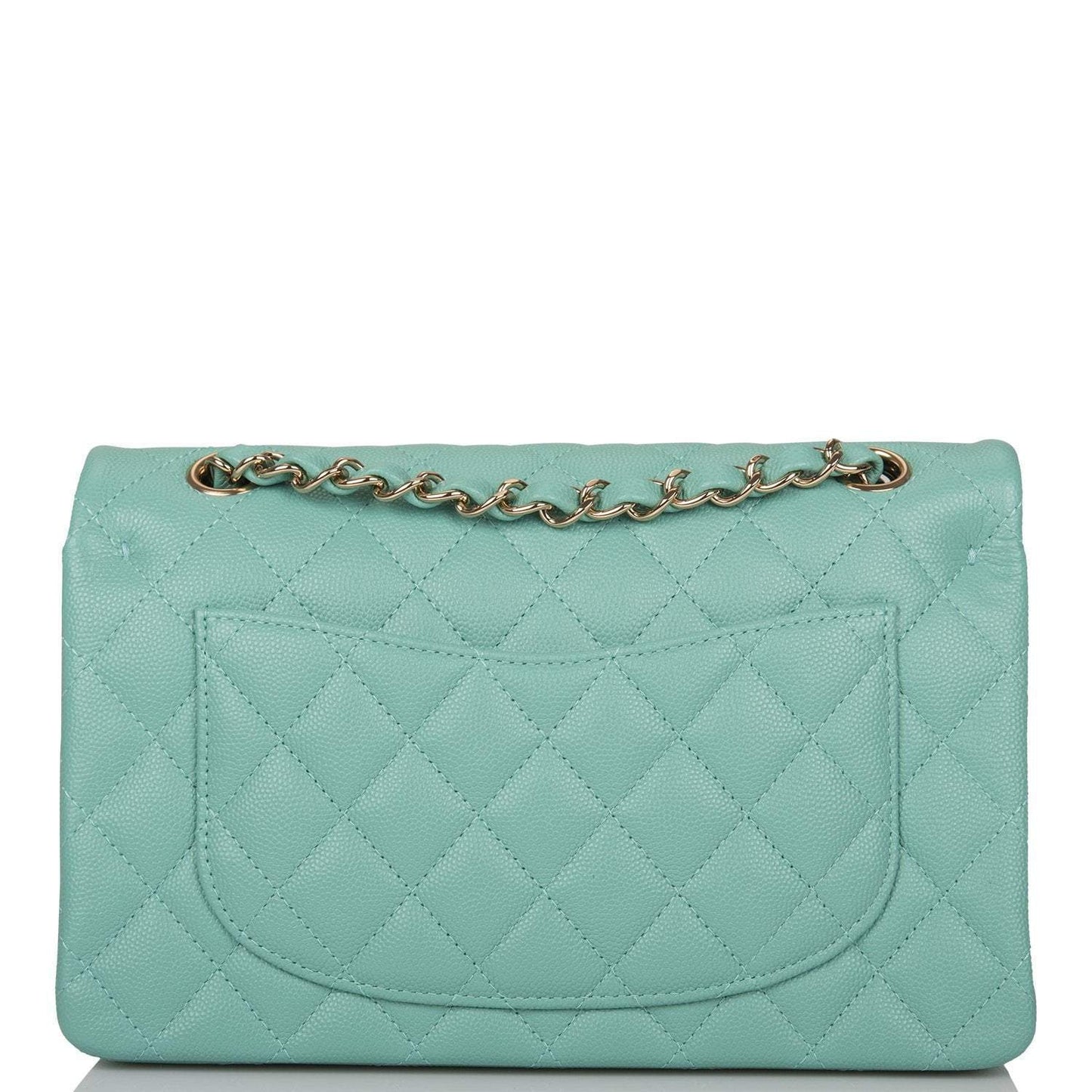 Chanel Light Green Quilted Caviar Small Classic Double Flap Bag Light Gold Hardware