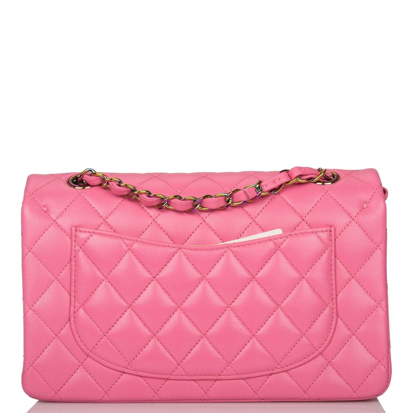 Chanel Pink Quilted Lambskin Small Classic Double Flap Bag Rainbow Hardware