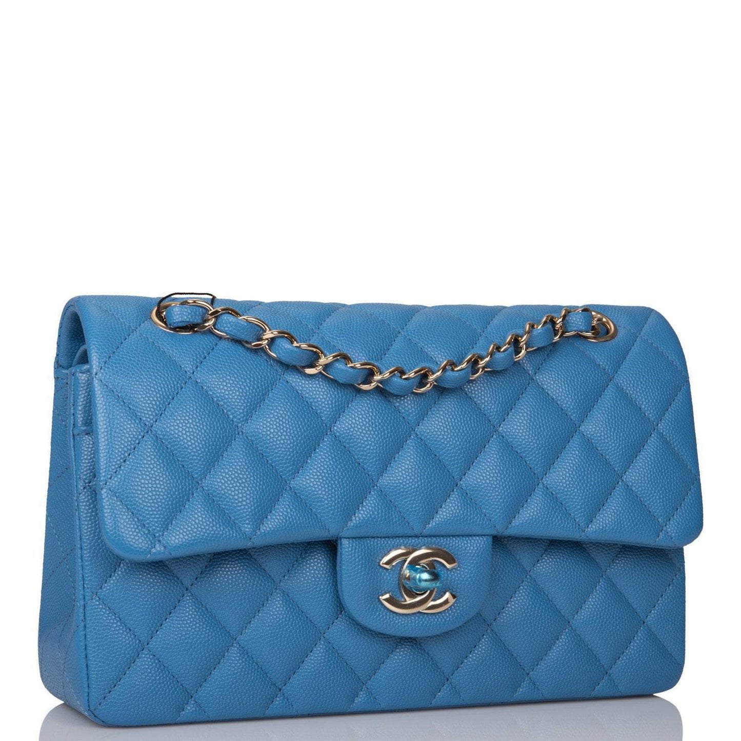 Chanel Blue Quilted Caviar Small Classic Double Flap Bag Light Gold Hardware