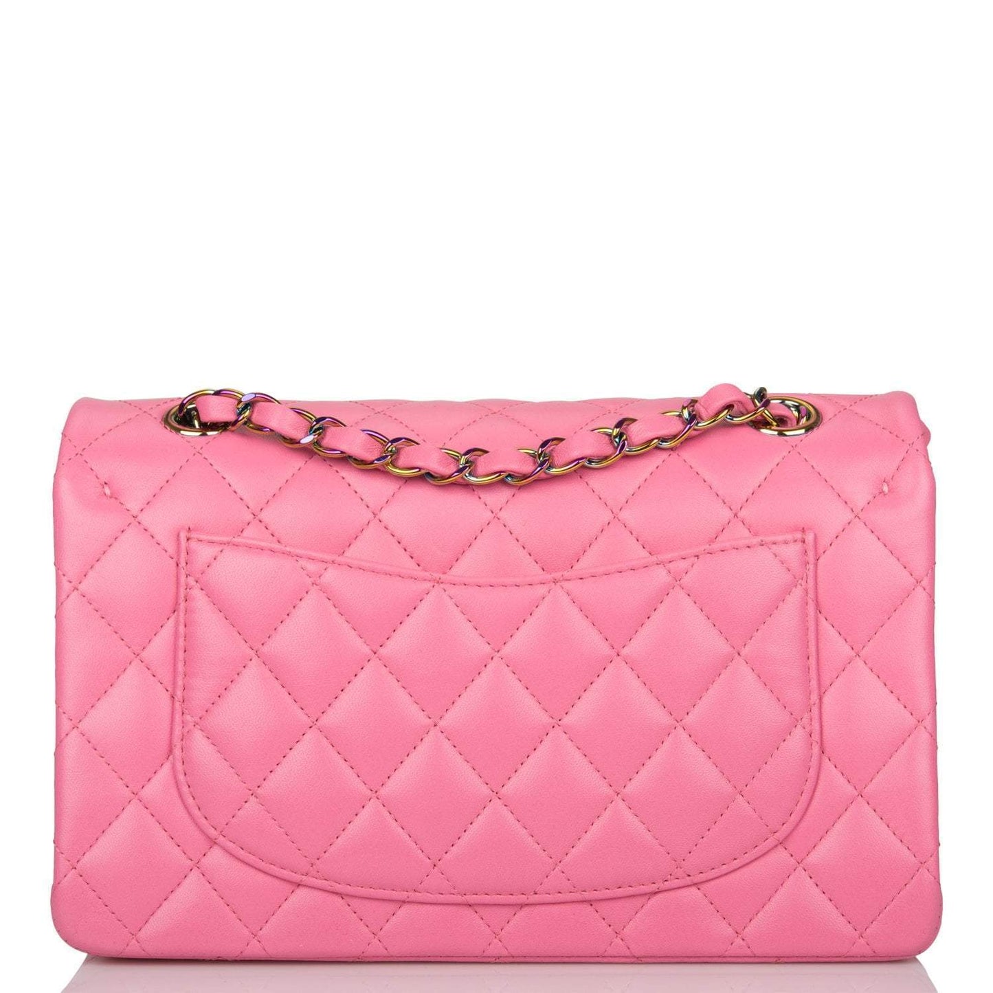 Chanel Pink Quilted Lambskin Small Classic Double Flap Bag Rainbow Hardware