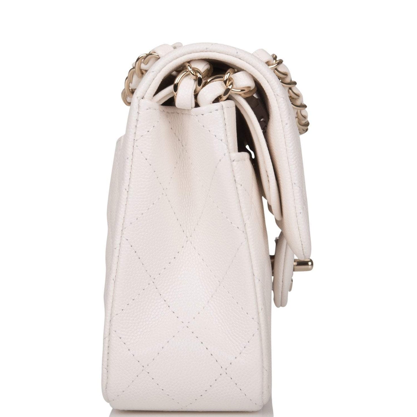 Chanel White Quilted Caviar Small Classic Double Flap Bag Light Gold Hardware