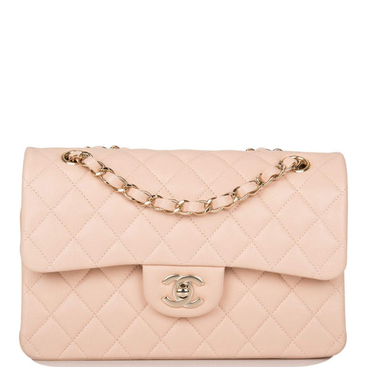 Chanel Beige Quilted Lambskin Small Classic Double Flap Bag Light Gold Hardware