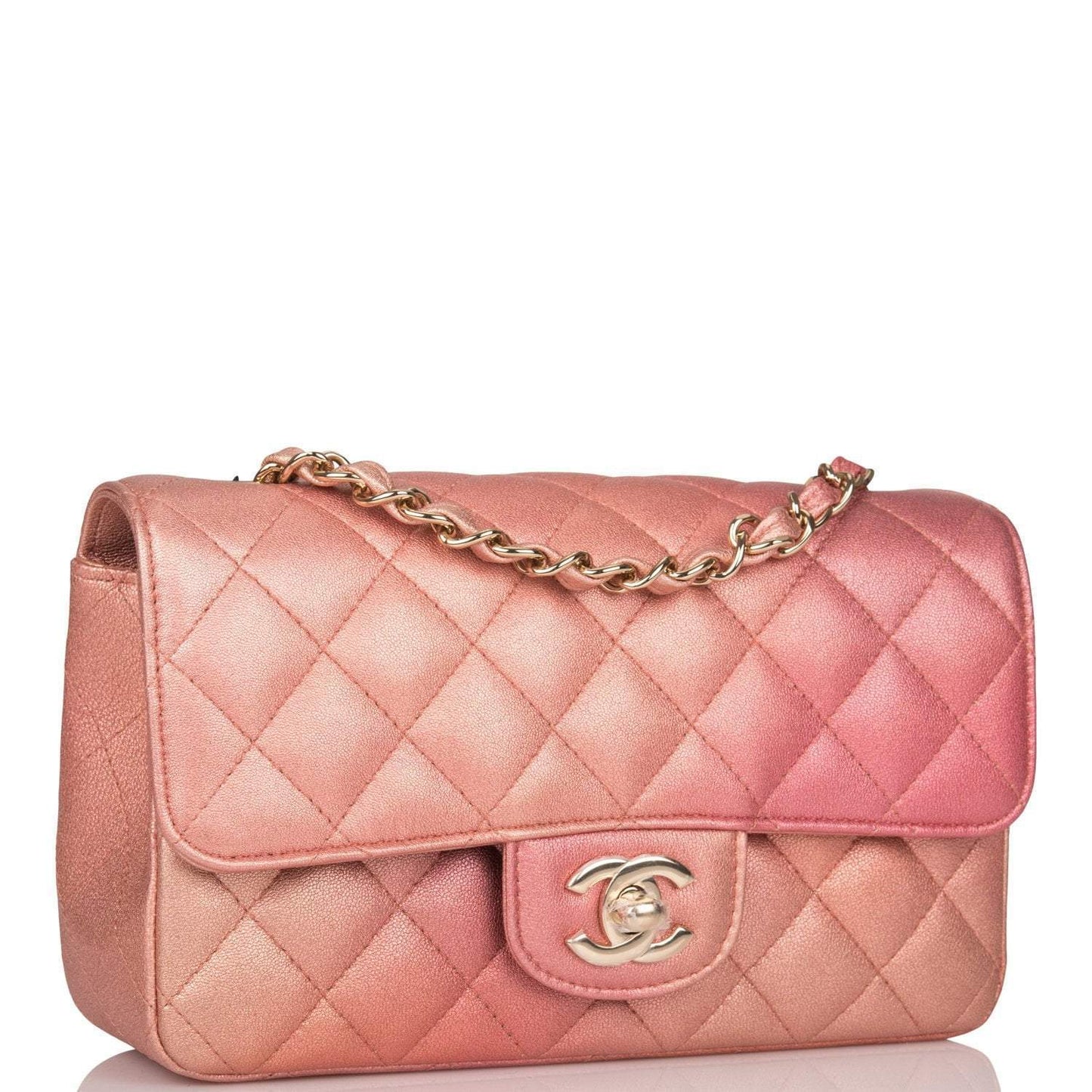 Chanel Pink Ombre Quilted Metallic Lambskin Rectangular Mini Classic Flap Bag Light Gold Hardware