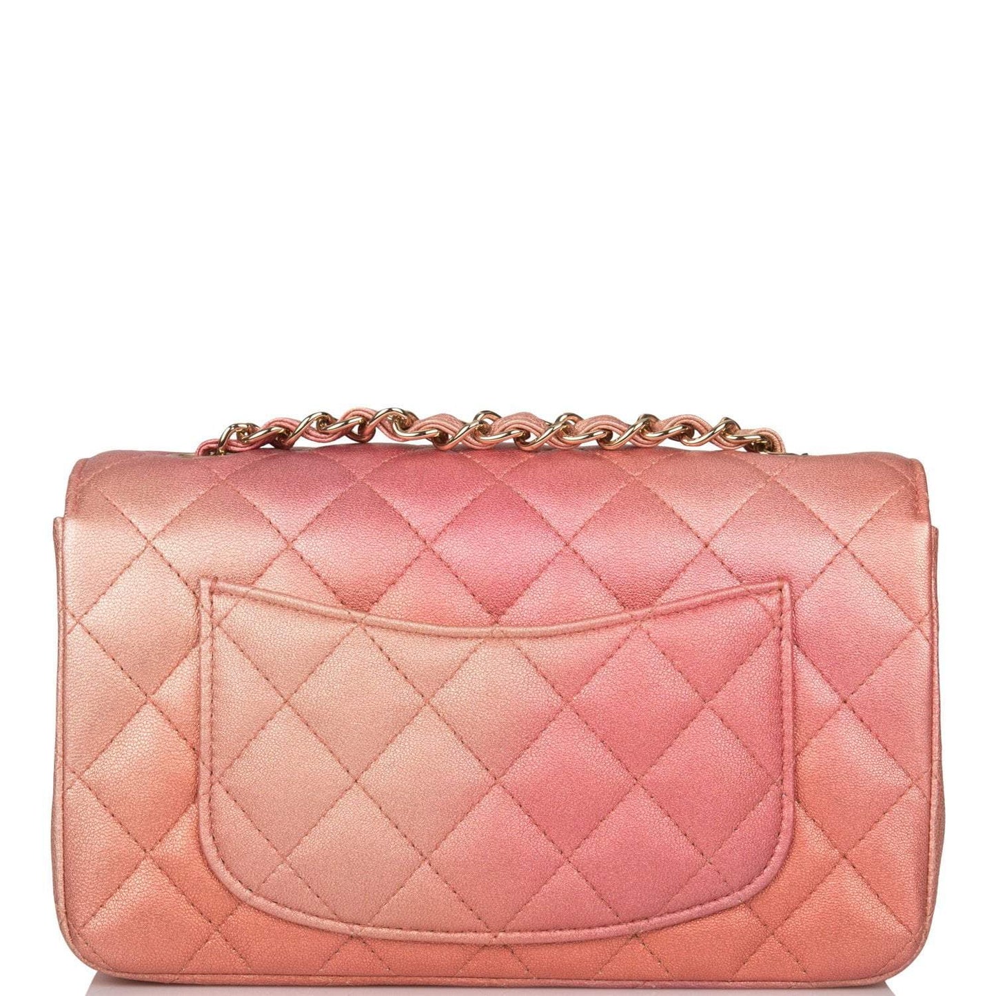 Chanel Pink Ombre Quilted Metallic Lambskin Rectangular Mini Classic Flap Bag Light Gold Hardware