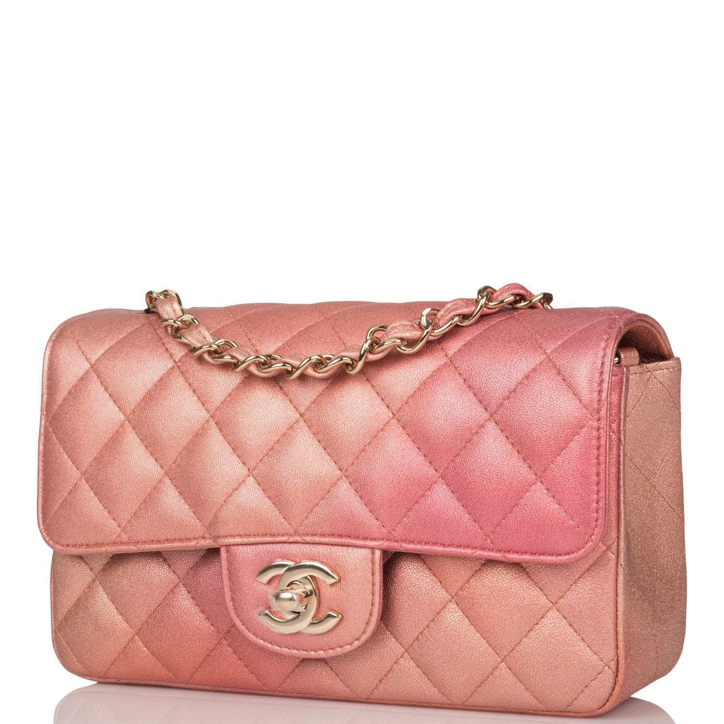 Chanel Pink Ombre Quilted Metallic Lambskin Rectangular Mini Classic Flap Bag Light Gold Hardware