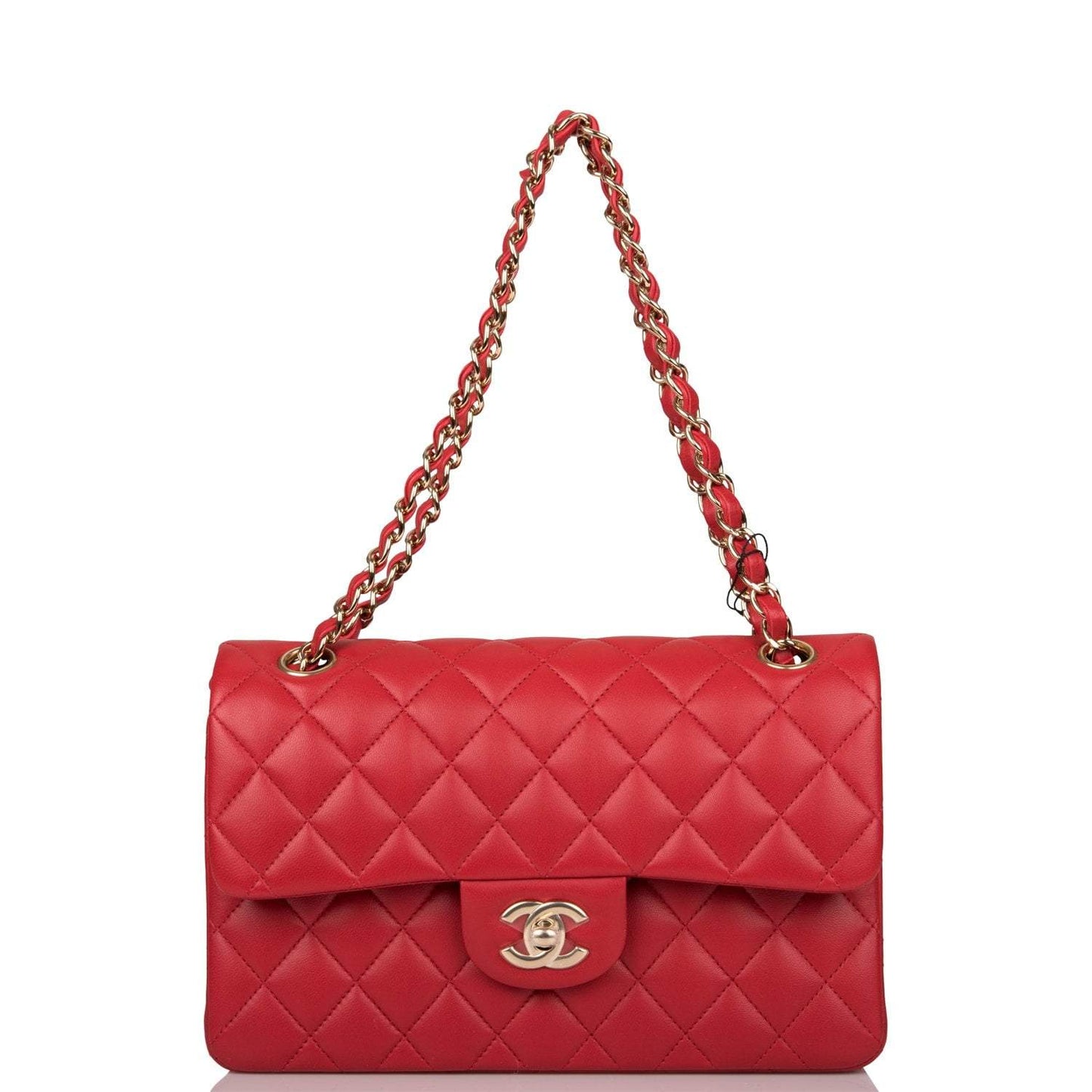 Chanel Red Quilted Lambskin Small Classic Double Flap Bag Light Gold Hardware