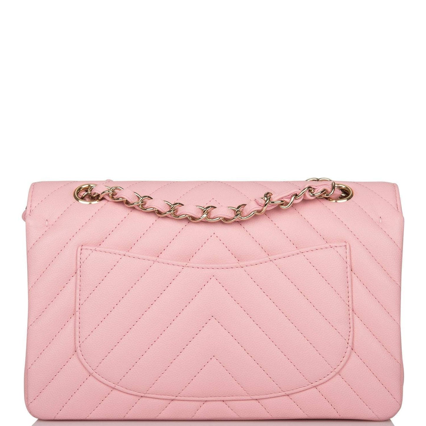 Chanel Pink Chevron Caviar Small Classic Double Flap Bag Light Gold Hardware