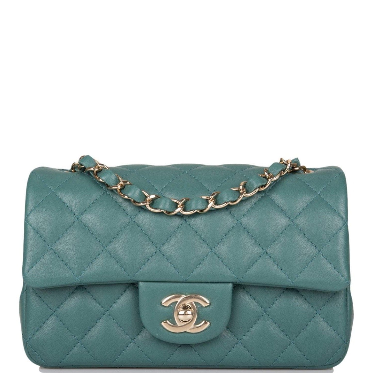 Chanel Mini Rectangular Flap Bag Green Lambskin Light Gold Hardware