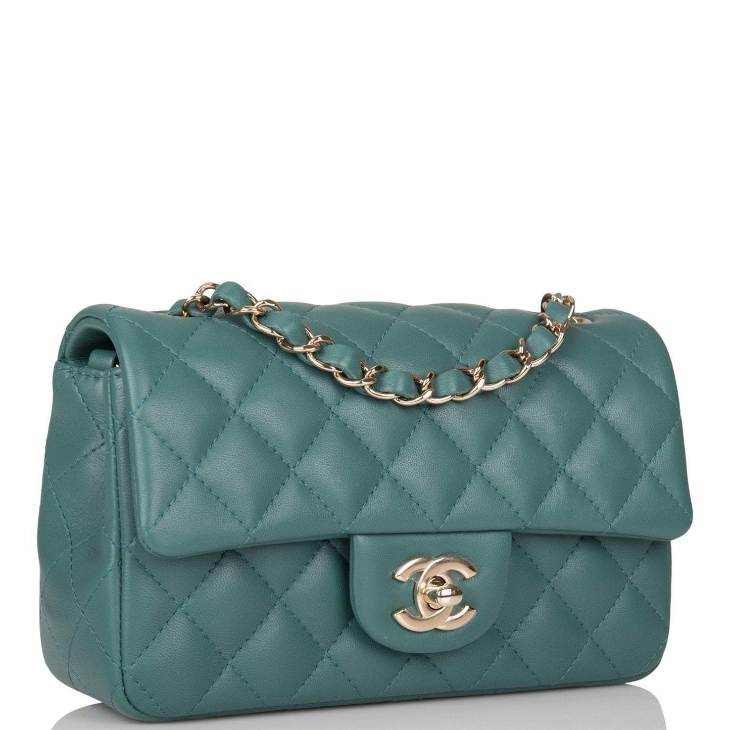 Chanel Mini Rectangular Flap Bag Green Lambskin Light Gold Hardware