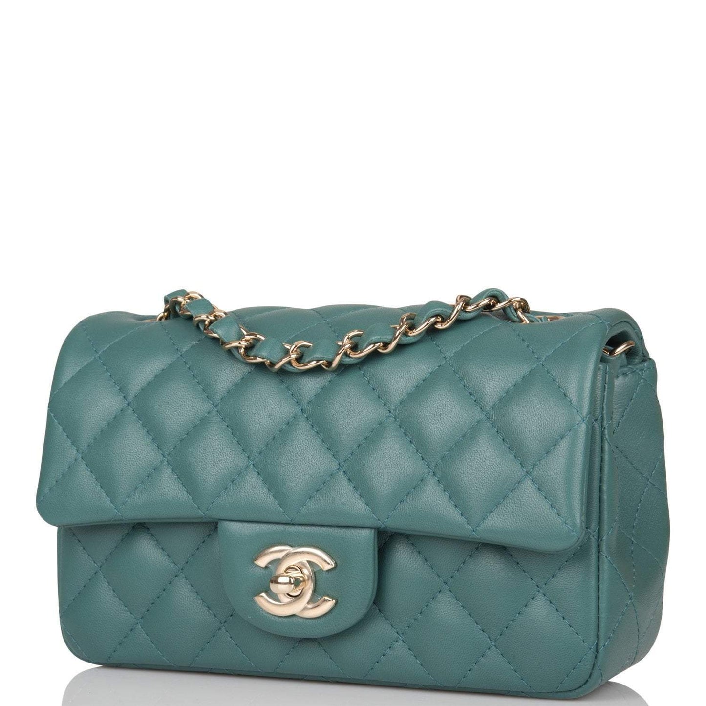 Chanel Mini Rectangular Flap Bag Green Lambskin Light Gold Hardware