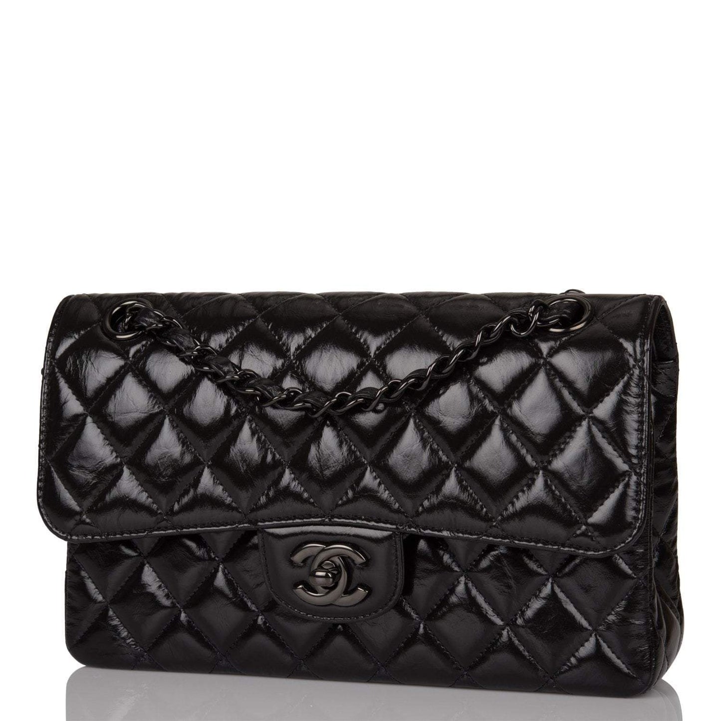 Chanel Small Classic Double Flap Shiny SO Black Crumpled Calfskin Black Hardware