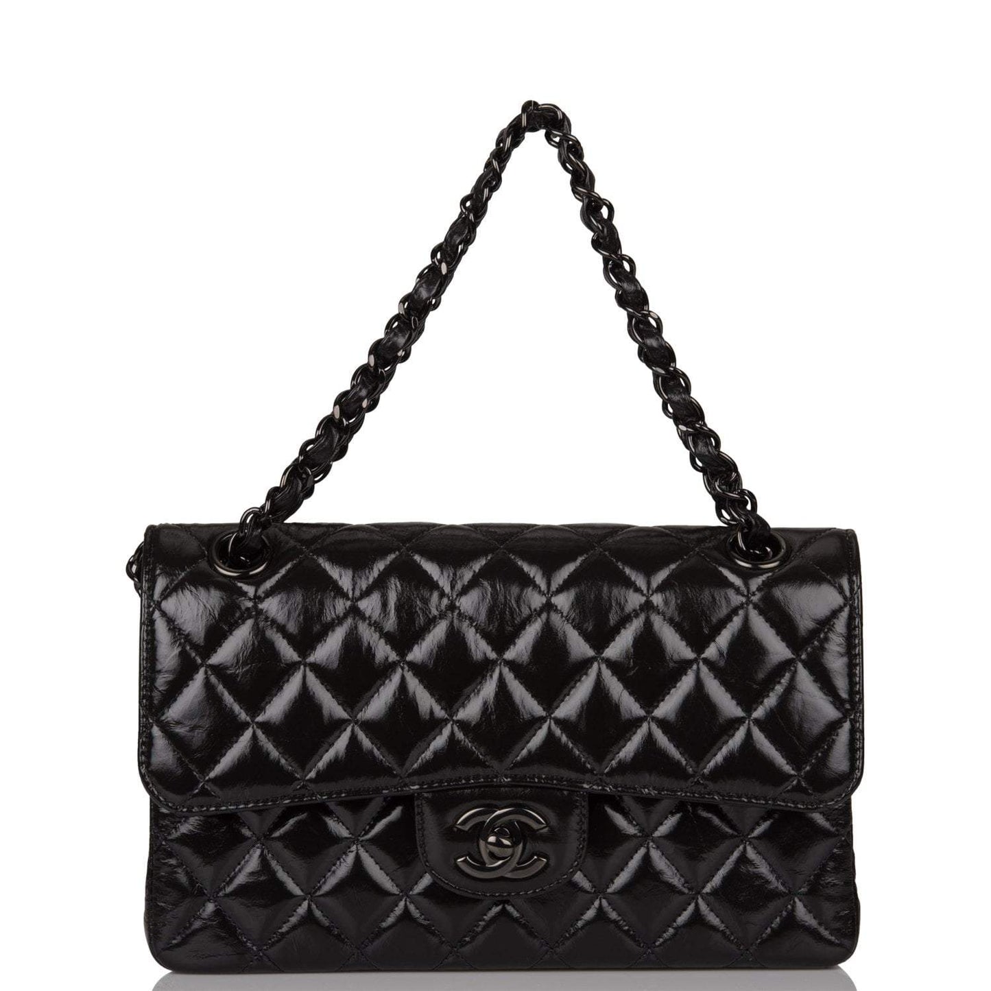 Chanel Small Classic Double Flap Shiny SO Black Crumpled Calfskin Black Hardware