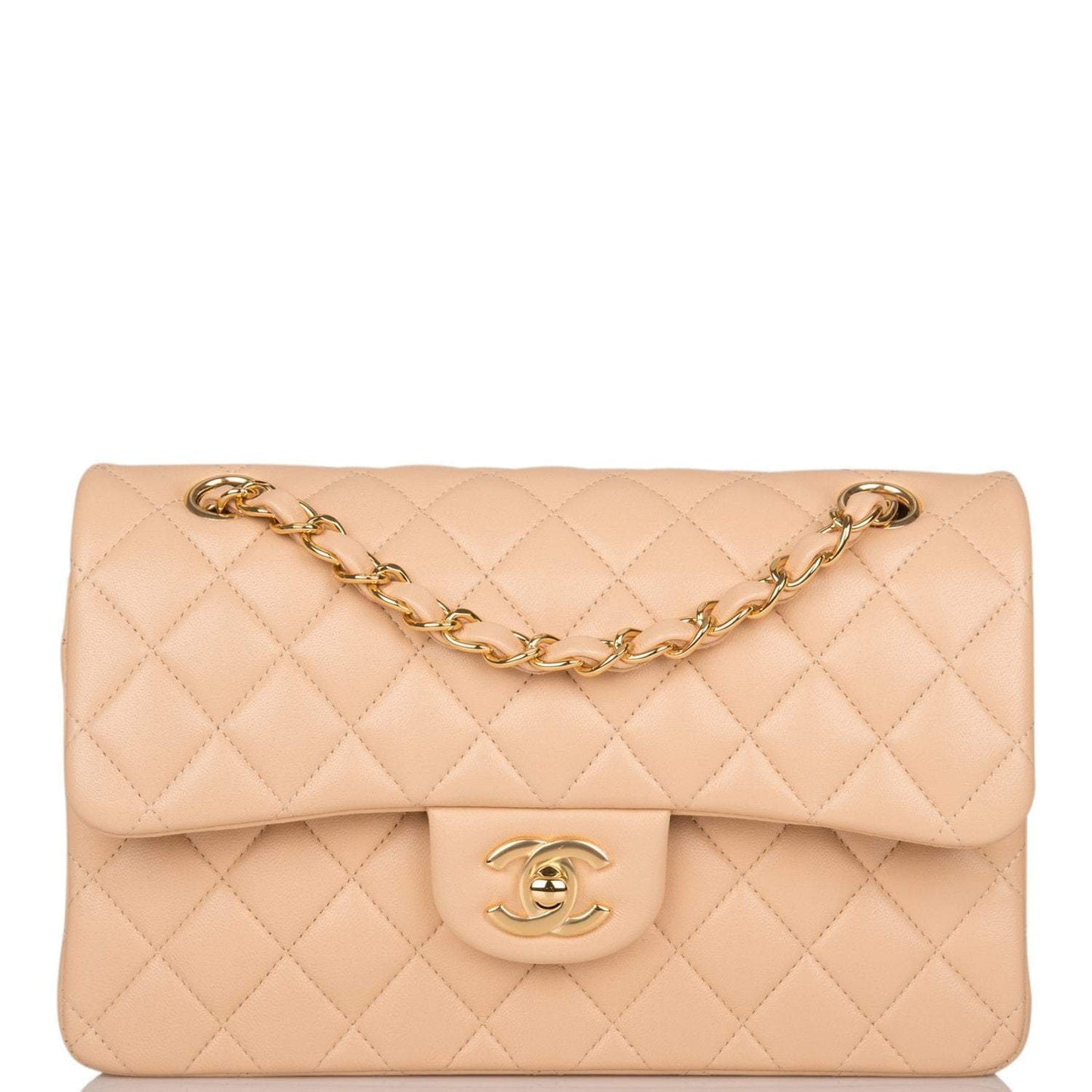 Chanel Small Classic Double Flap Bag Beige Lambskin Gold Hardware