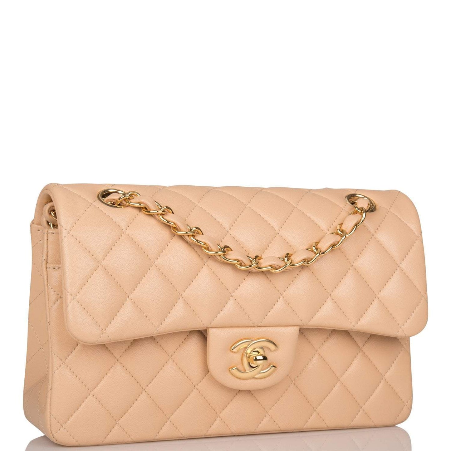 Chanel Small Classic Double Flap Bag Beige Lambskin Gold Hardware