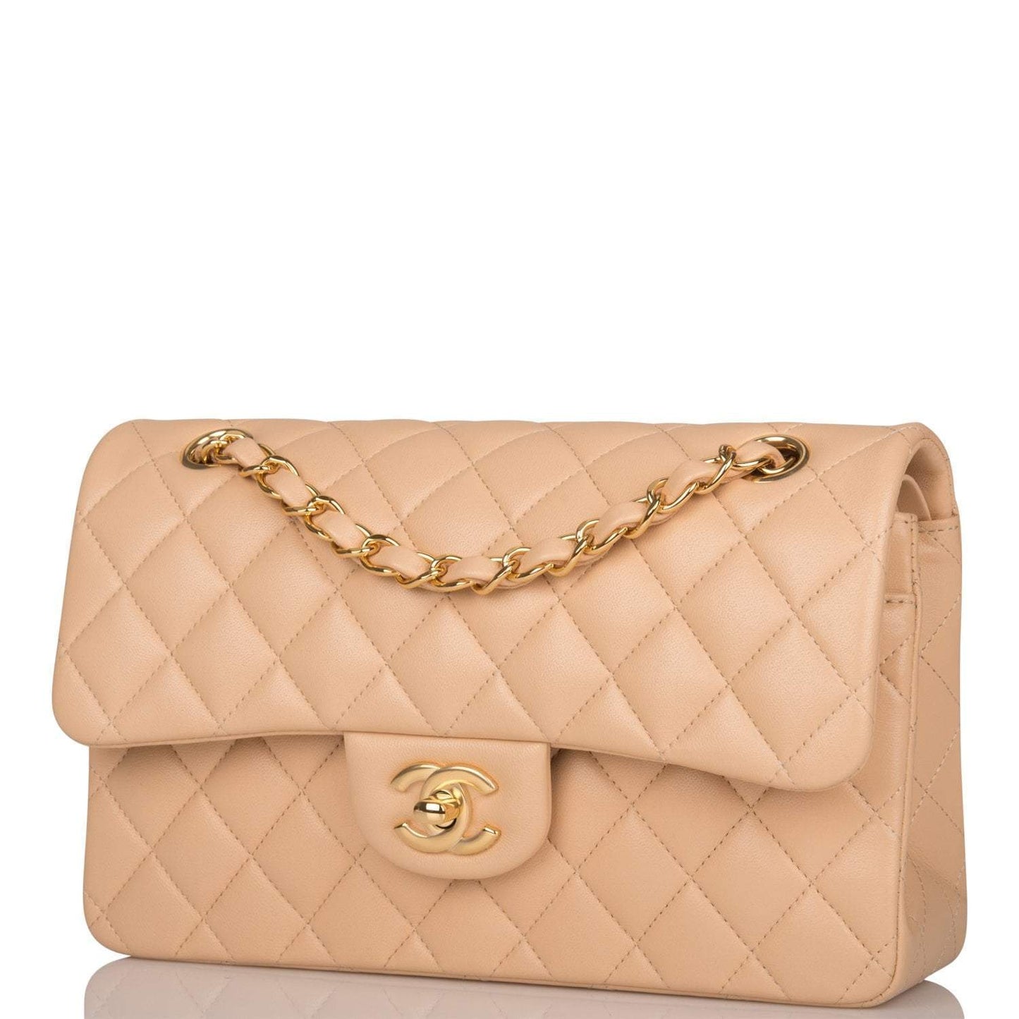 Chanel Small Classic Double Flap Bag Beige Lambskin Gold Hardware