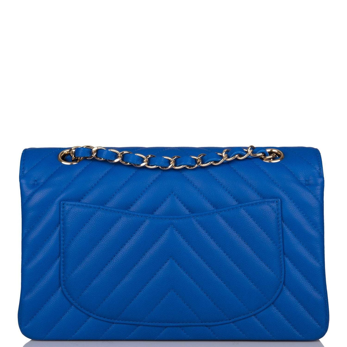 Chanel Blue Chevron Caviar Small Classic Double Flap Bag Light Gold Hardware