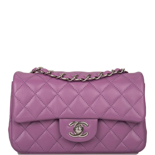 Chanel Purple Quilted Lambskin Rectangular Mini Classic Flap Bag Silver Hardware