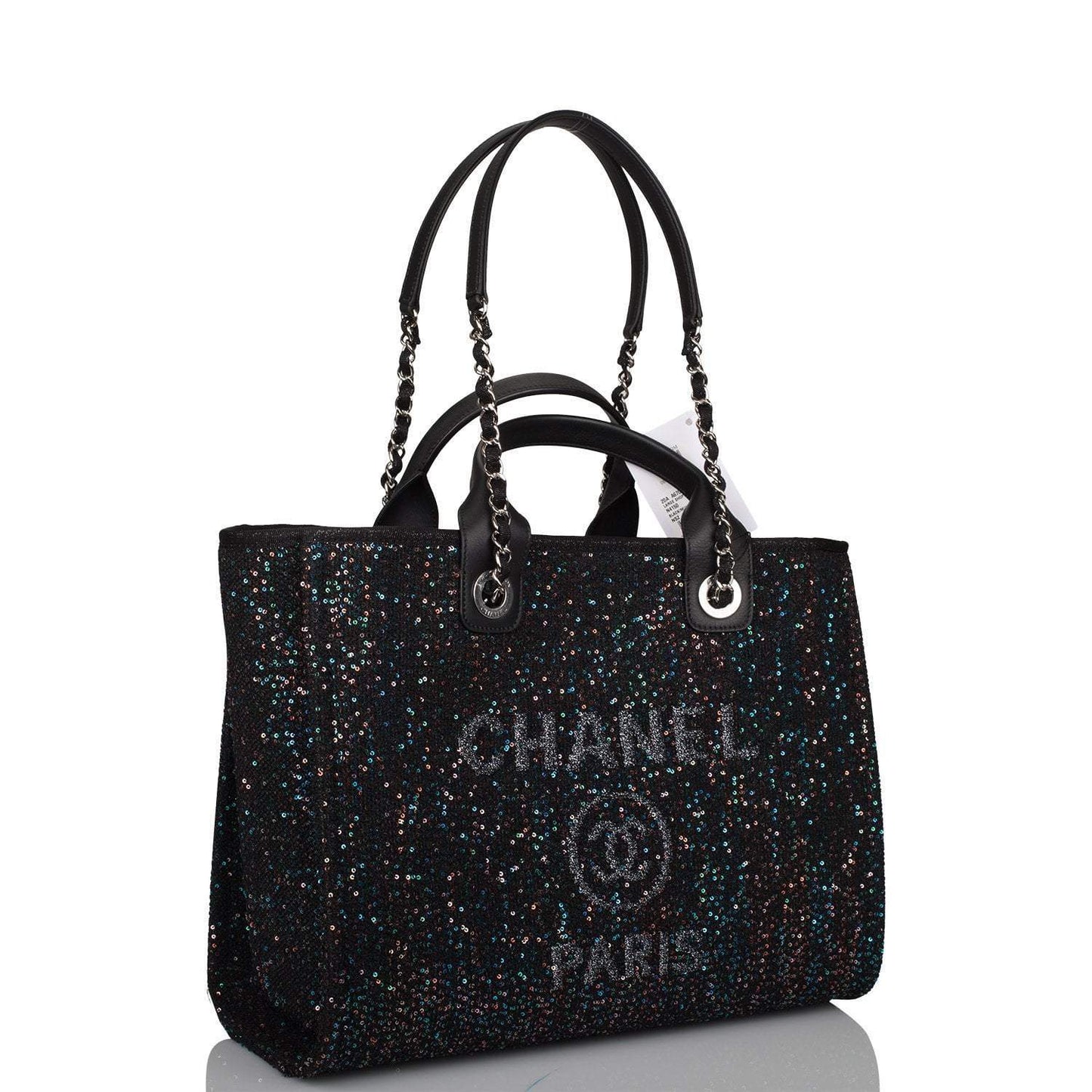 Chanel Black Canvas and Sequins Small Deauville Shopping Bag Silver Hardware