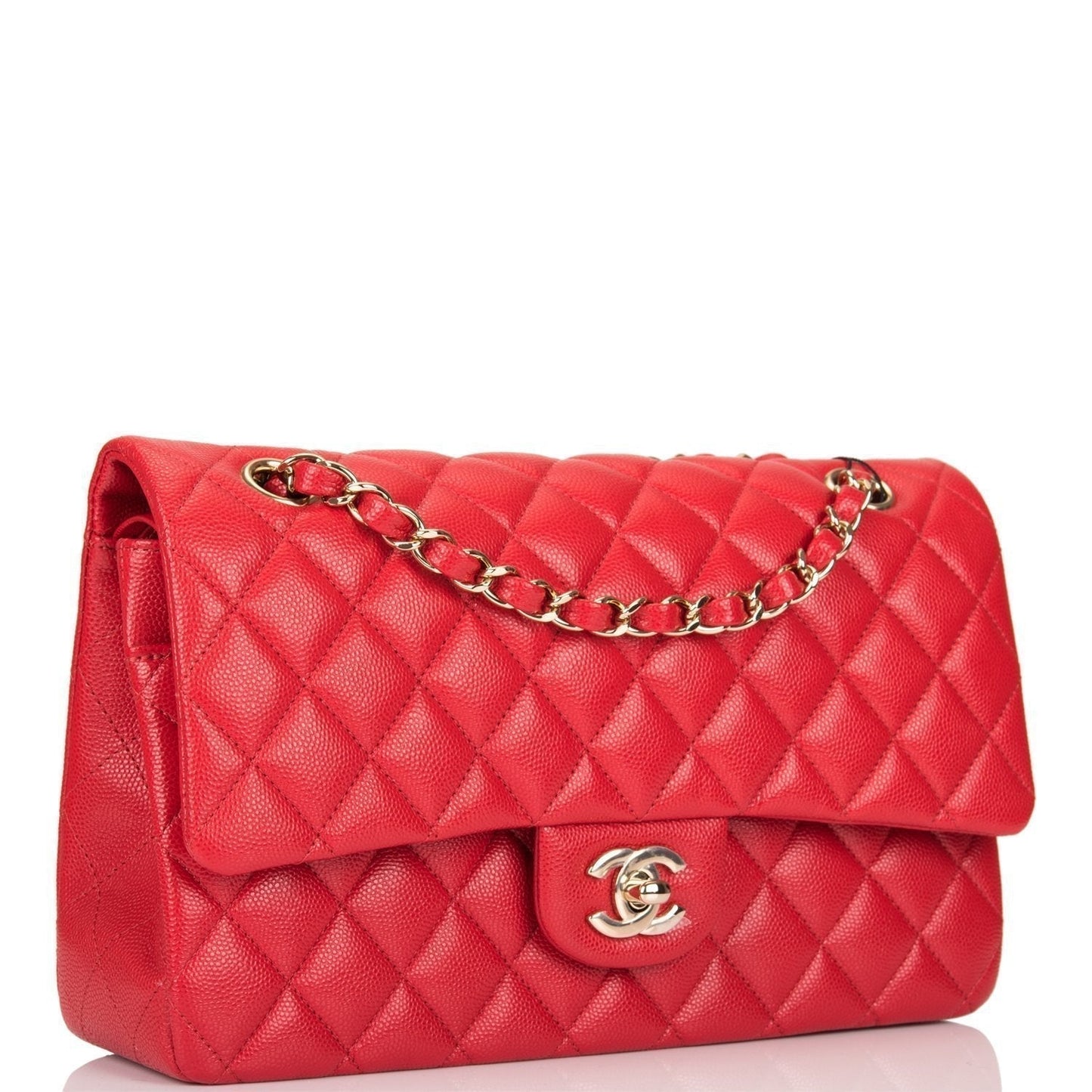 Chanel Red Quilted Caviar Medium Classic Double Flap Bag