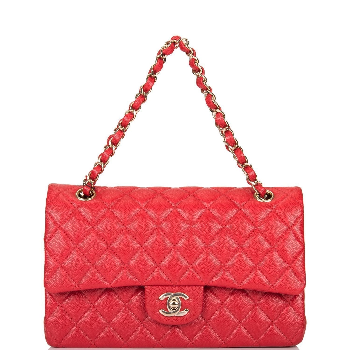 Chanel Red Quilted Caviar Medium Classic Double Flap Bag