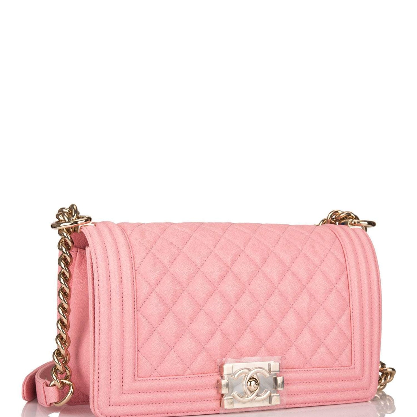 Chanel Pink Quilted Caviar Medium Boy Bag Light Gold Hardware