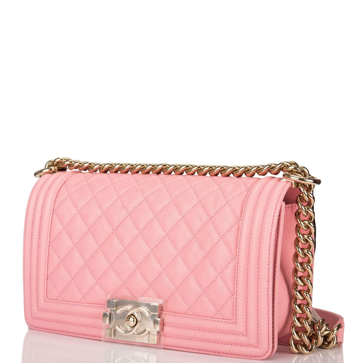 Chanel Pink Quilted Caviar Medium Boy Bag Light Gold Hardware