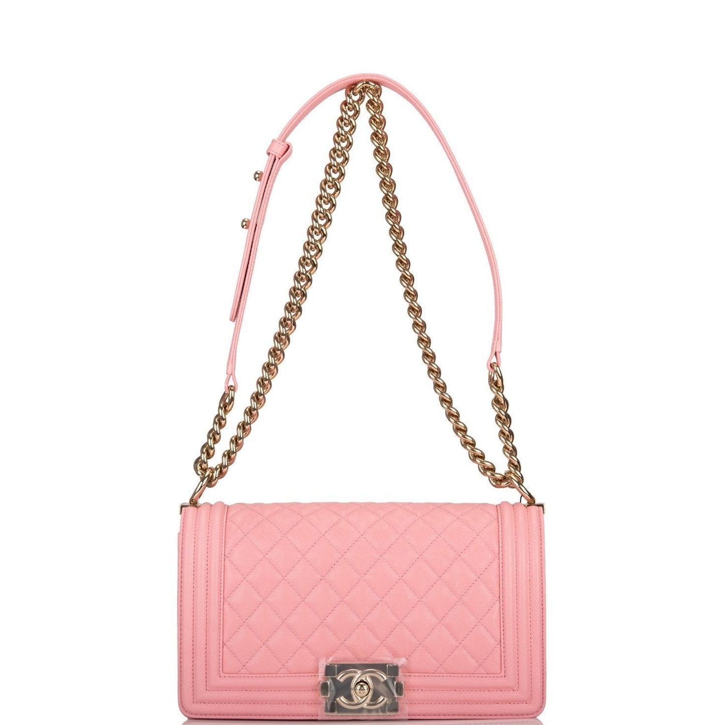 Chanel Pink Quilted Caviar Medium Boy Bag Light Gold Hardware