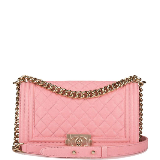 Chanel Pink Quilted Caviar Medium Boy Bag Light Gold Hardware