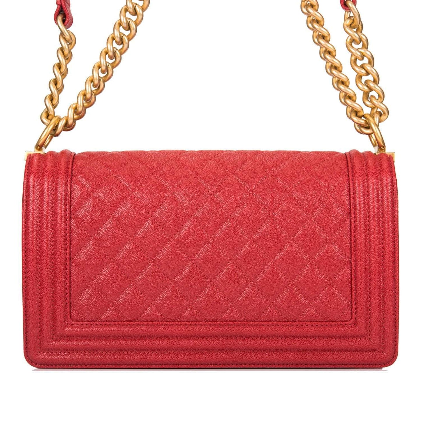 Chanel Red Quilted Caviar Medium Boy Bag Antique Gold Hardware