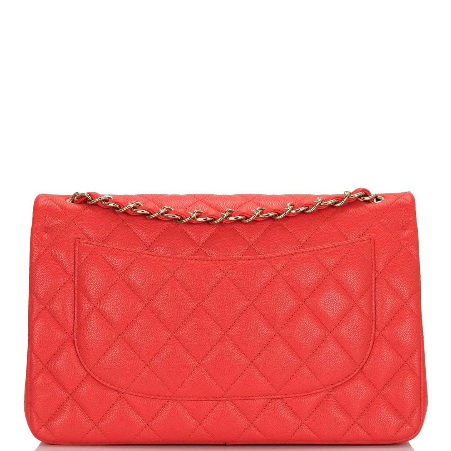 Chanel Red Shiny Quilted Caviar Jumbo Classic Double Flap Bag Gold Hardware