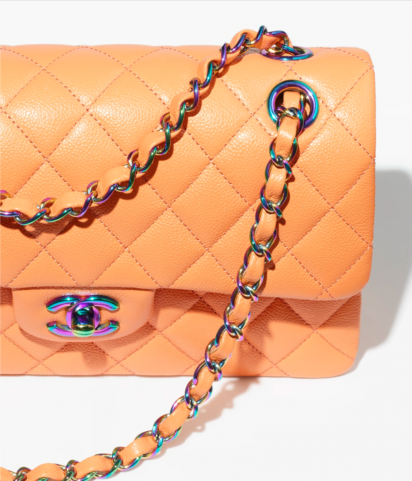 Chanel Rainbow Metal Orange Caviar Small Classic Flap Bag