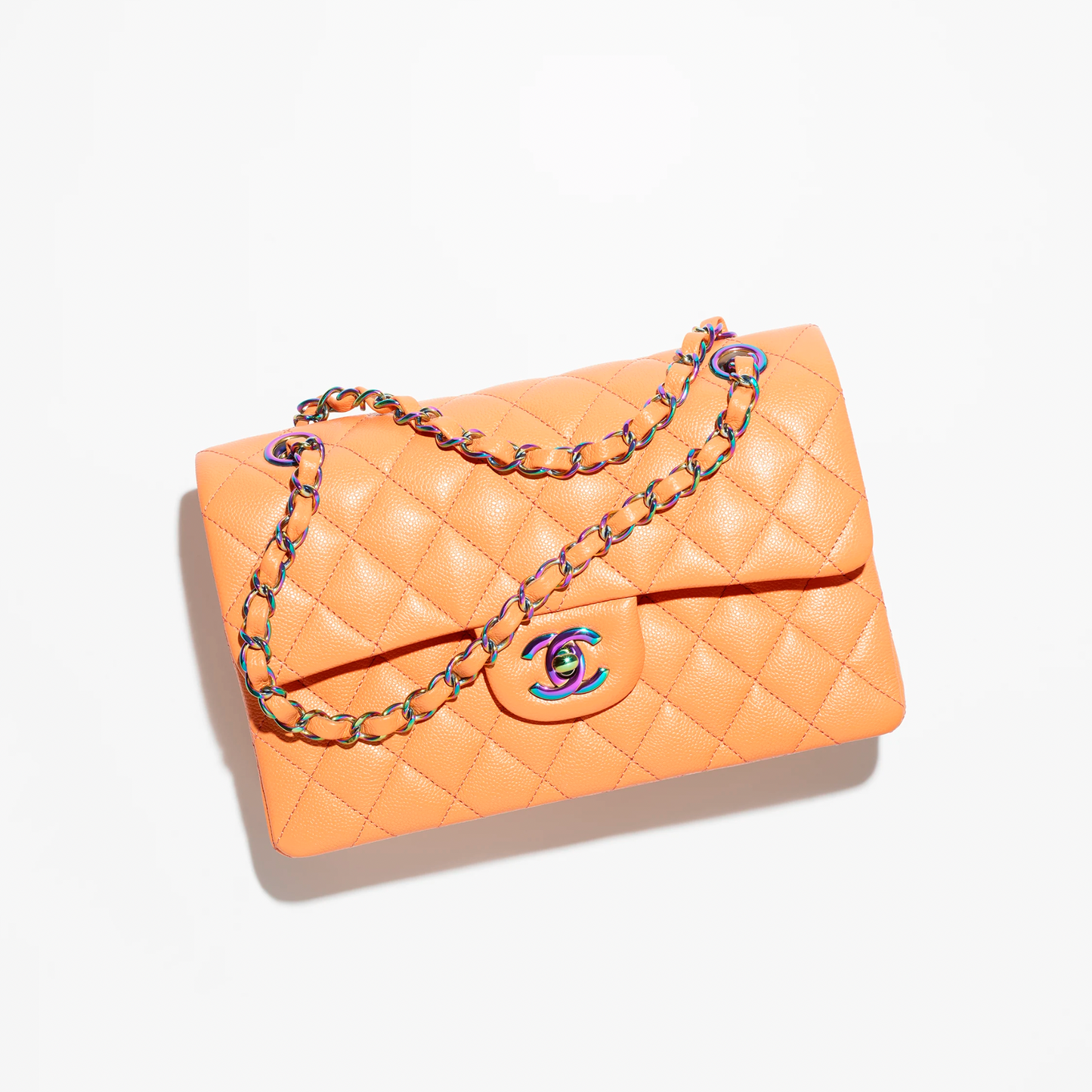 Chanel Rainbow Metal Orange Caviar Small Classic Flap Bag