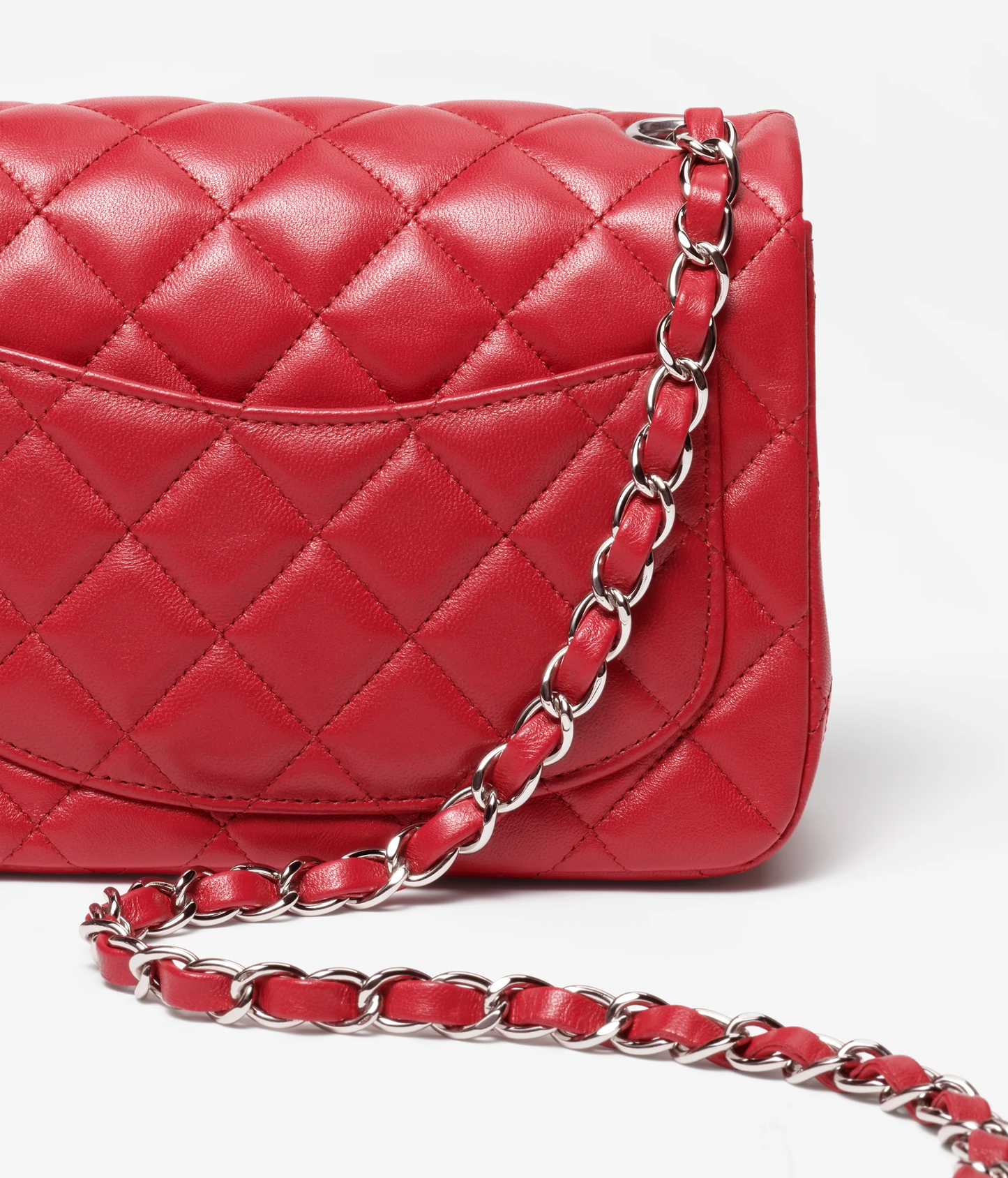 Chanel Red Lambskin & Silver-Tone Metal Lambskin Mini Flap Bag