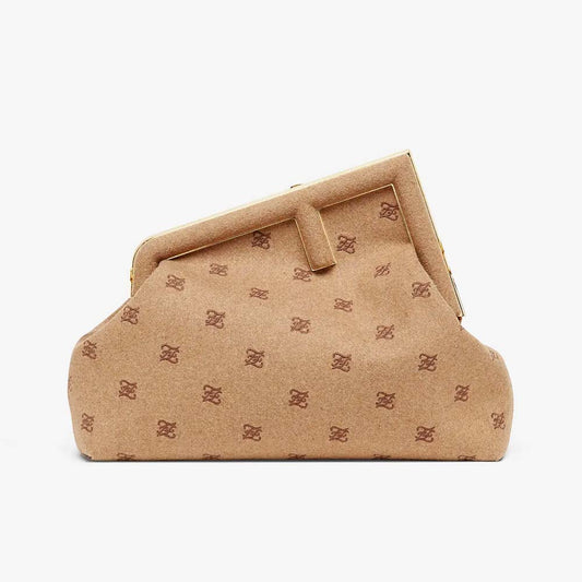 FENDI FIRST MEDIUM Beige Flannel Bag with Embroidery