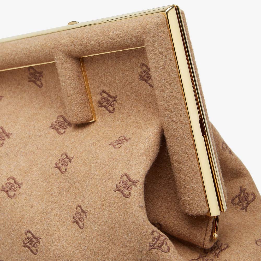 FENDI FIRST MEDIUM Beige Flannel Bag with Embroidery