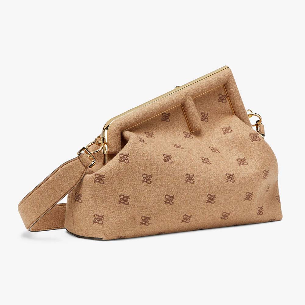 FENDI FIRST MEDIUM Beige Flannel Bag with Embroidery