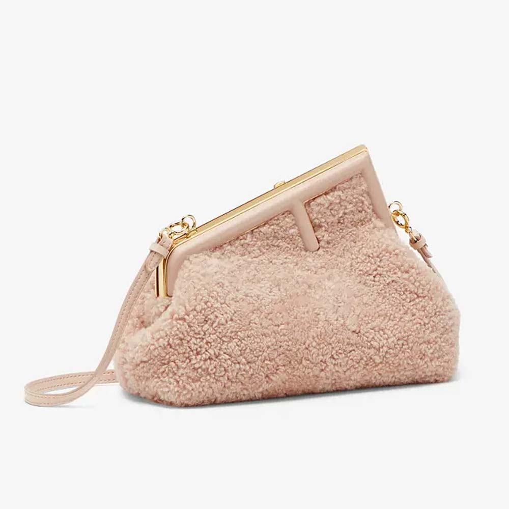 FENDI FIRST SMALL Pink Sheepskin Bag