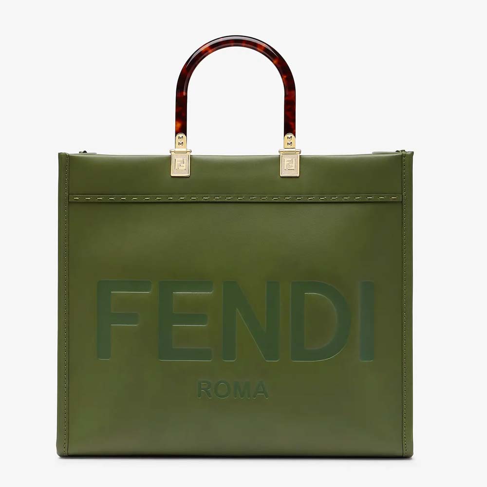 FENDI SUNSHINE MEDIUM Green Leather Bag