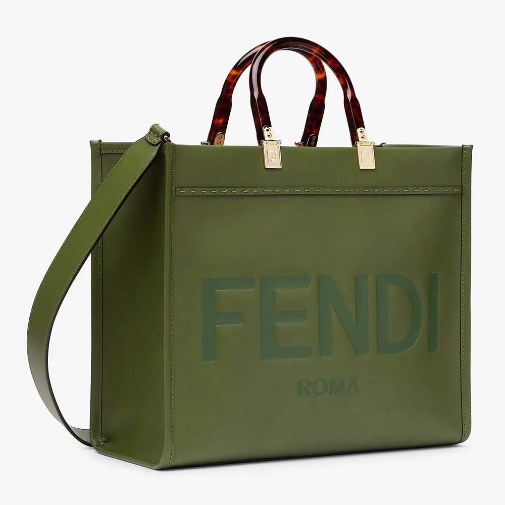 FENDI SUNSHINE MEDIUM Green Leather Bag